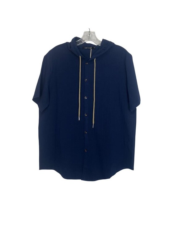 Linet Chic Other - Linet‎ Chic Short Sleeve Button Up Hoodie Shirt Small Navy Blue New